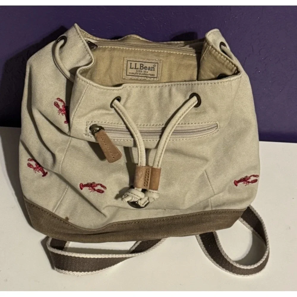 Vintage LL Bean Boat & Tote Backpack Bag Lobster Leather Canvas Hunt Fish Rare